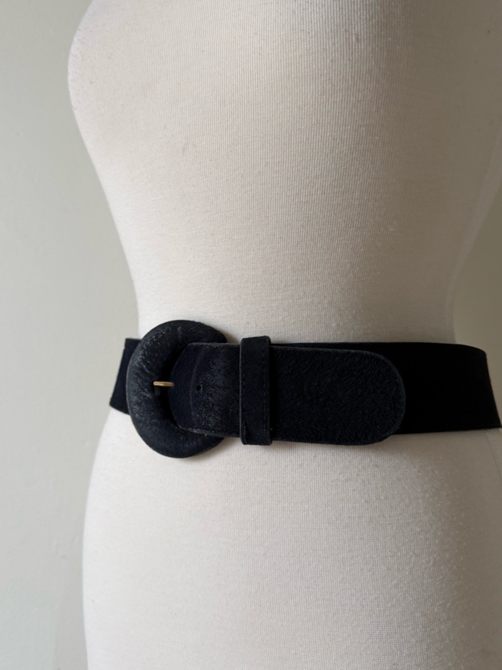 Vintage Navy Wide Suede Belt Statement Buckle 90s Y2K Boho